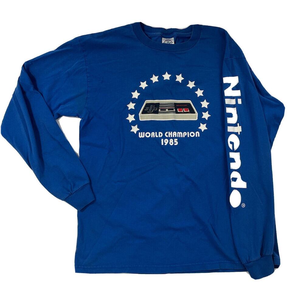 Vtg Nintendo 1985 World Champion Long Sleeve Shirt Mens Rare Video Gaming Medium